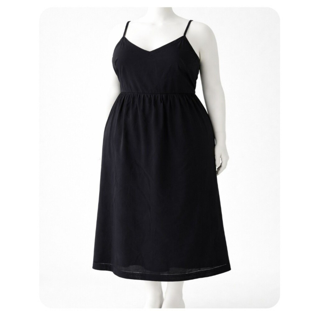 Old Navy Womens Dark Coquette Milkmaid Midi Dress Size‎ 2X PLus Black Babydoll